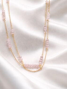 Gold & Rose Quartz Beaded Layered Necklace